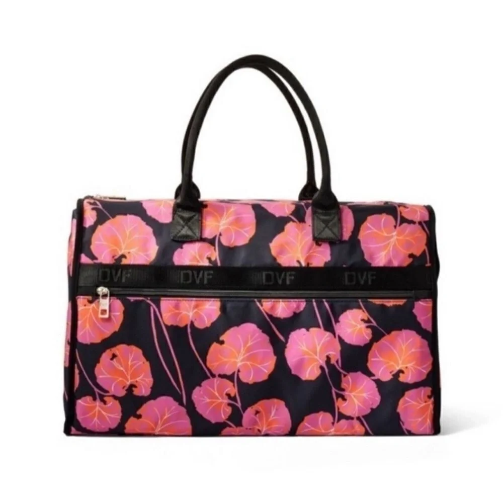 DVF for Target Pink Geranium‎ Leaf Pattern Overnight Weekender Travel Bag NWT